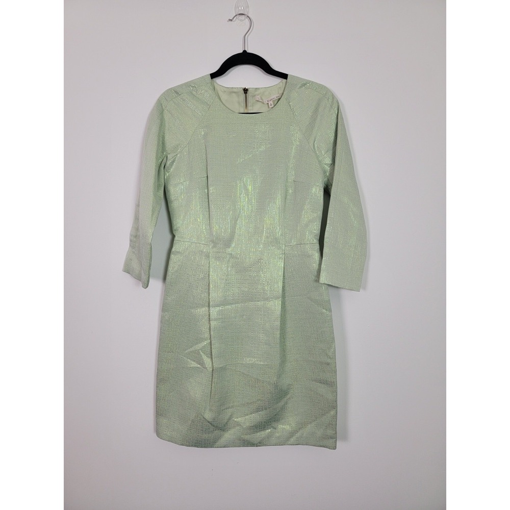 Rachel Rachel Roy Sheath Dress Women 6 Pale Green‎ Metallic Shimmer Retro Glitzy - Picture 2 of 10